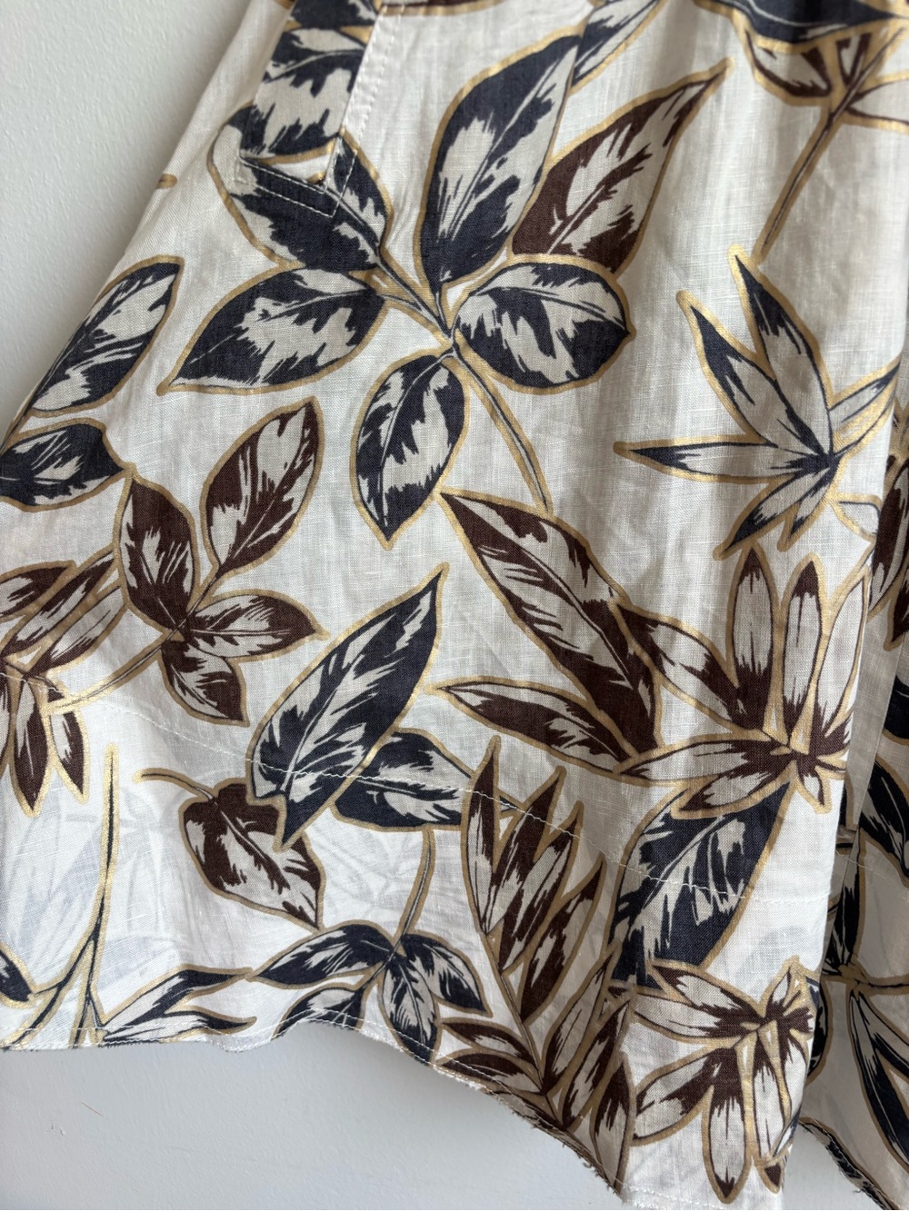 J.CREW Gold Foil Leaf Botanical Stretch Waist Front Zip Linen Dress 2 - Picture 3 of 9
